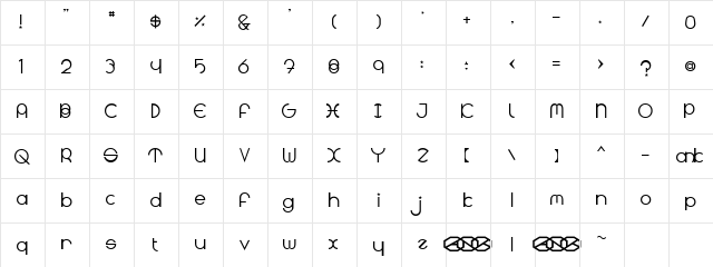 Radius Regular  glyph index
