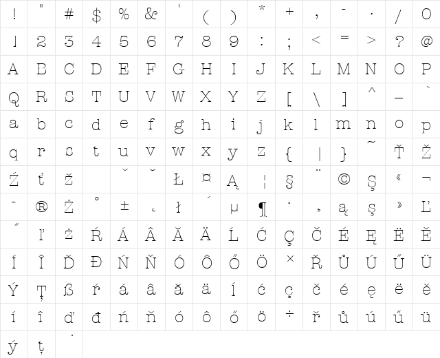 AmericanTypItcDEELig Regular  glyph index
