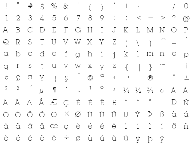 LubalGraph XLt BT Extra Light  glyph index