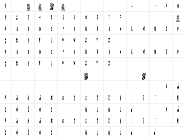 Dark Metal Institute Regular  glyph index