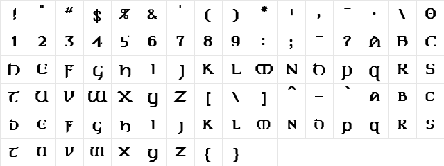 Dublin Bold  glyph index