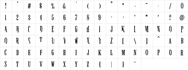 Winchester Cuts Regular  glyph index