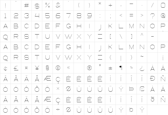 Queental Light  glyph index