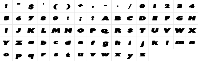 Irtusk Bold Italic  glyph index