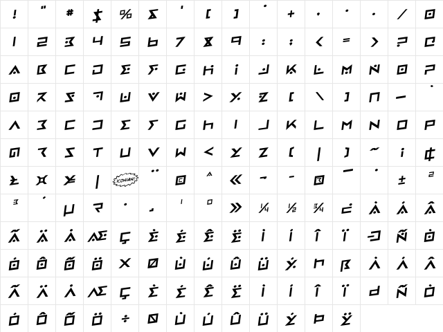 Iron Cobra Rotalic Regular  glyph index