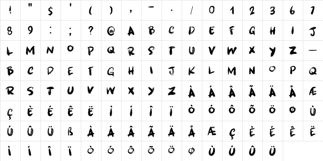 Brushcrazy DEMO Regular  glyph index