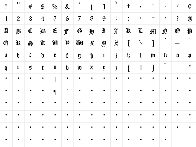 QTCloisteredMonk Regular  glyph index