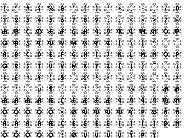 DTCPlazaM46 Regular  glyph index