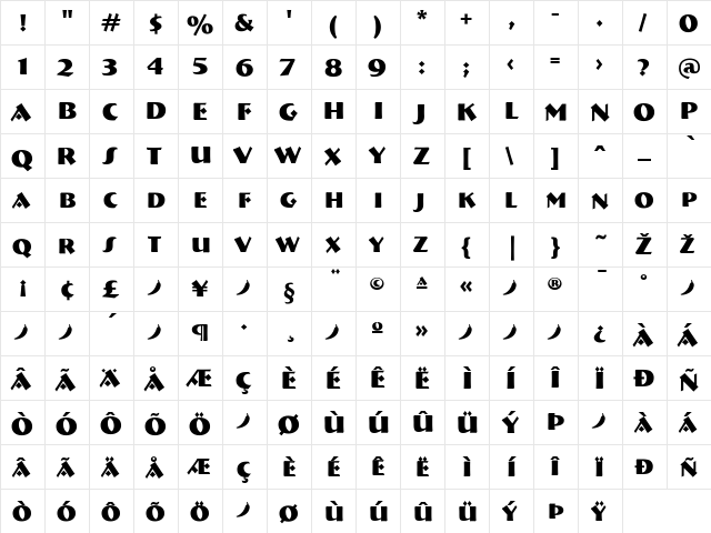 Bremen Regular  glyph index