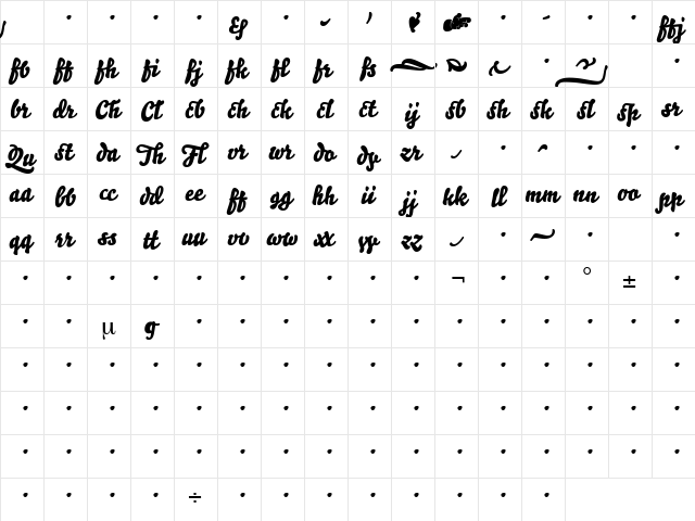 Bello Script Ligatures Regular  glyph index