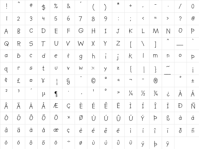 Kidprint Regular  glyph index