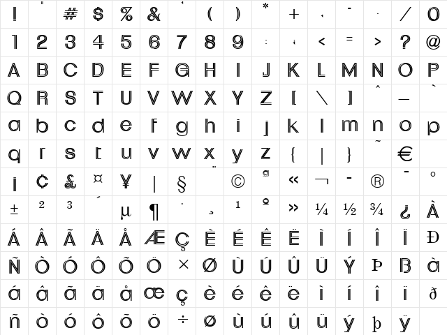 Upperville Normal  glyph index
