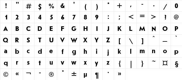 JournalSansC Bold  glyph index