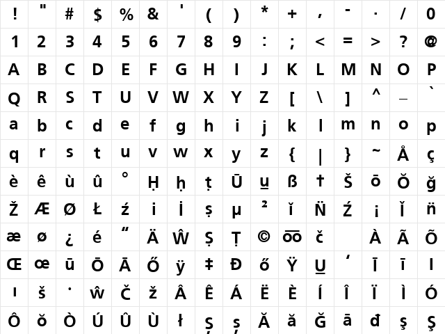 Frutiger SAIN Bd v.1 Bold  glyph index