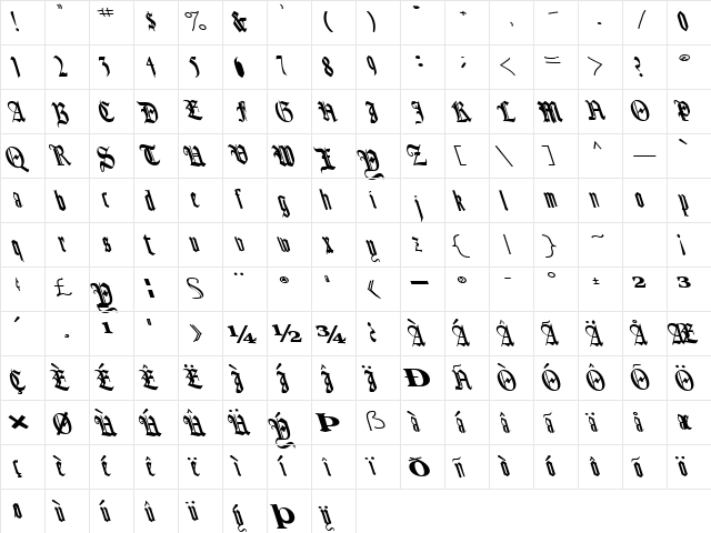 BounceBackText110 Bold  glyph index