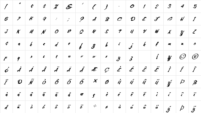 FZ WACKY 1 ITALIC Normal  glyph index