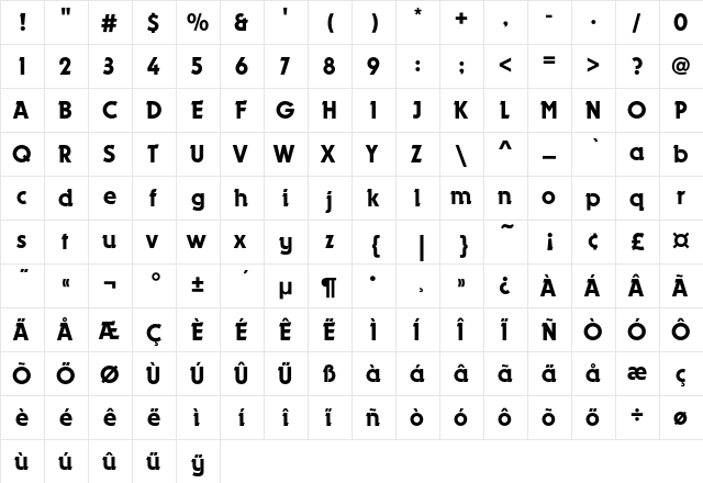 DynamoEF Medium  glyph index