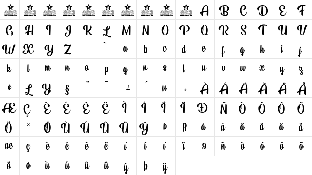 Beauty Mountains Personal Use Regular  glyph index