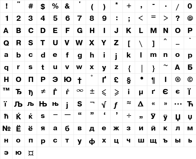 PragmaticaMACCTT Bold  glyph index