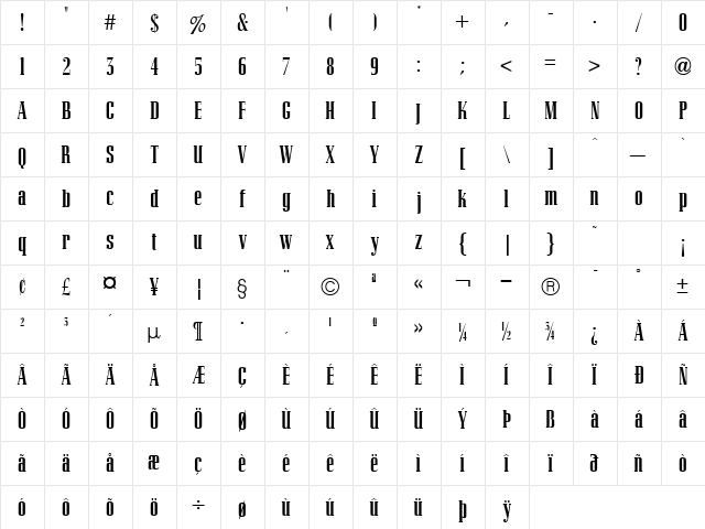 Corvinus Skyline ICG Regular  glyph index