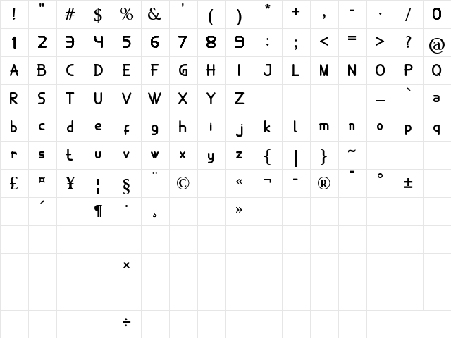 Orcef Bold  glyph index