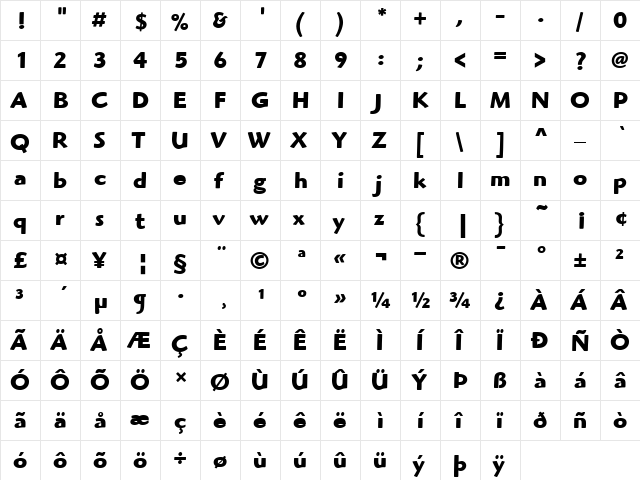 ITCHighlander Bold  glyph index