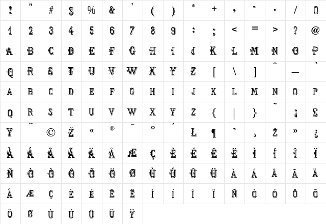 ChorusGirl Regular  glyph index