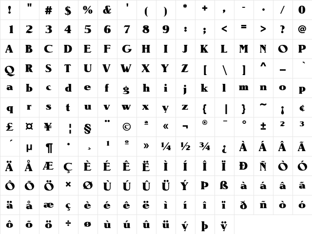 NevadaEF Heavy  glyph index