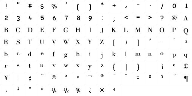 GalileoMF Medium  glyph index