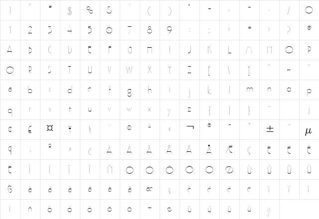 Gaston Wide Normal  glyph index