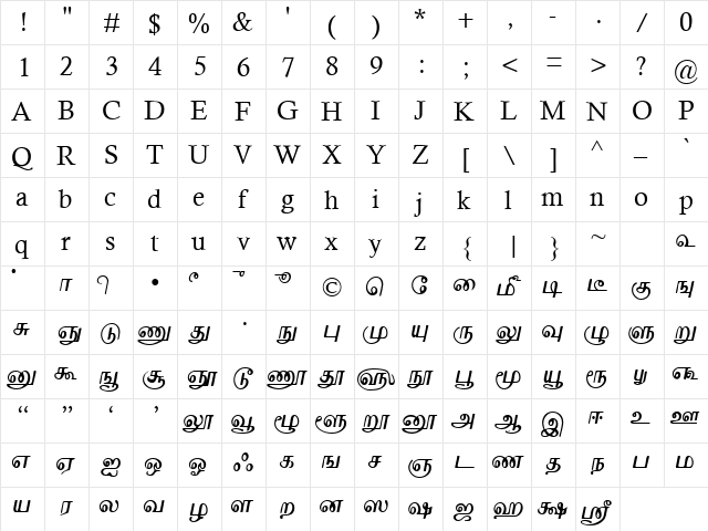 TABMaduram Normal  glyph index