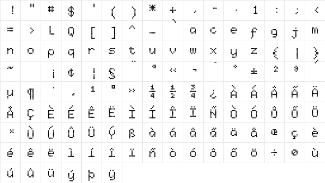 DotsType Regular  glyph index