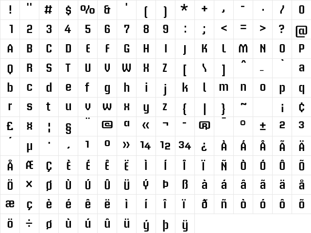 Briem Akademi Std Semibold  glyph index