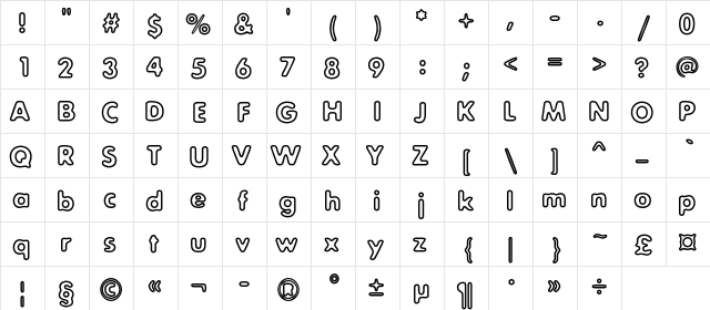 ExposureOutlineC Regular  glyph index