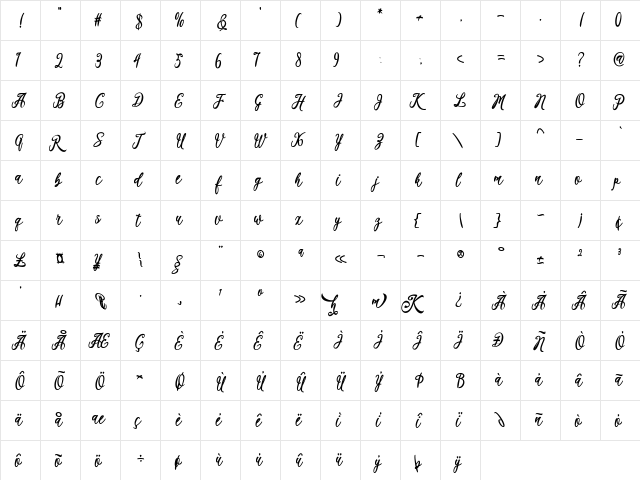 Kaeshum Regular  glyph index