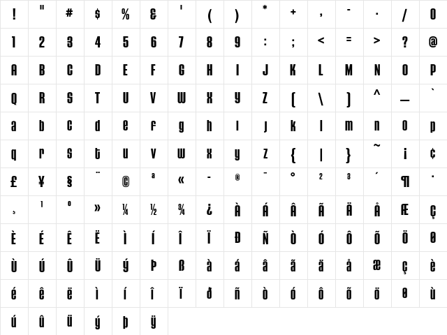 HouseGothicHG23Cond BOLD2  glyph index