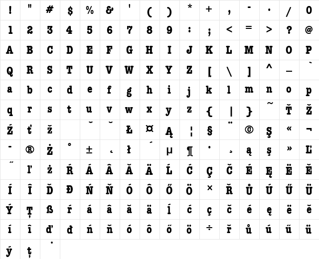 AmericanTypItcTEEBolCon Regular  glyph index