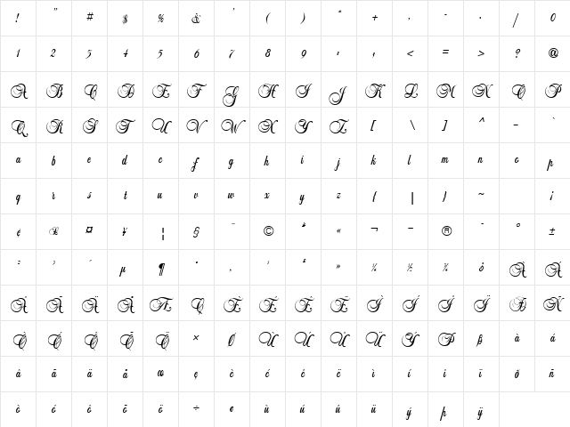 Balmoral Regular  glyph index