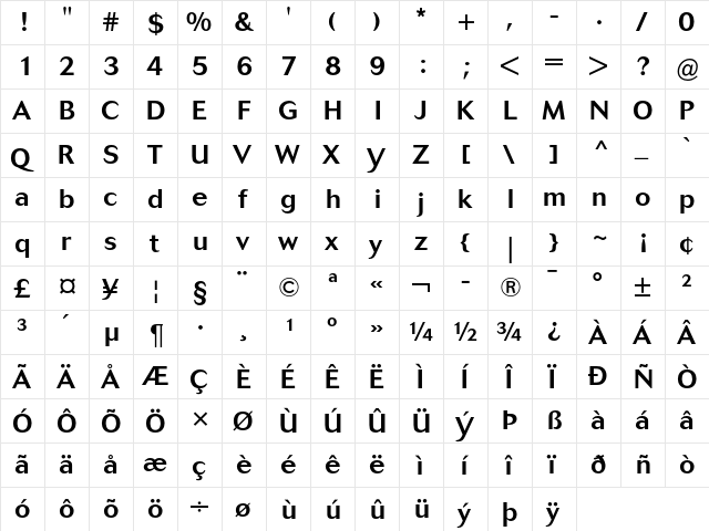 Cosmos Medium  glyph index