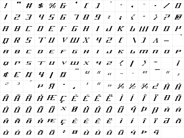 DarkWind Expanded Italic Expanded Italic  glyph index