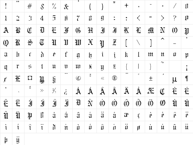 Baxter Normal  glyph index