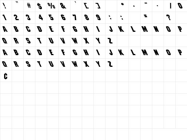 Weapon 3 Regular  glyph index