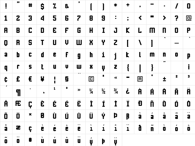Submarine ExtraBold  glyph index