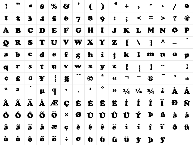 FZ ROMAN 4 WAVEY Normal  glyph index