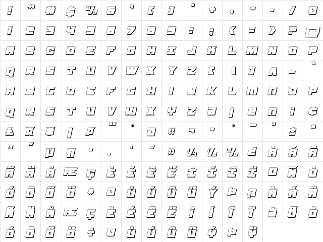 Samurai Terrapin 3D Italic Italic  glyph index