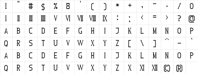 Roman Font 7 Regular  glyph index