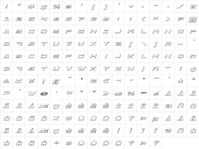 Free Agent Bold 3D Italic Italic  glyph index