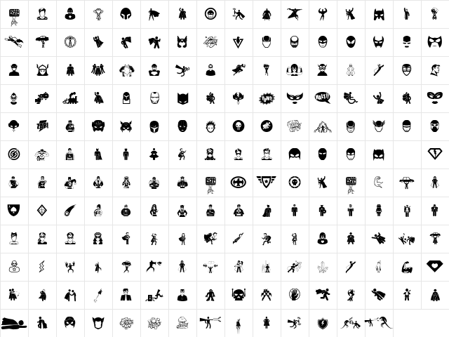 SuperHero Regular  glyph index
