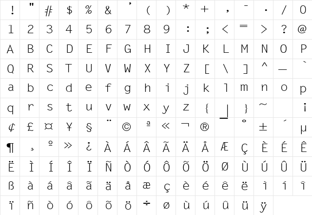 Lechter Wide Normal  glyph index