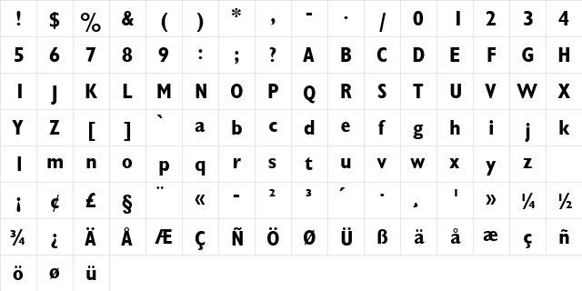URWGalaxieNo2TCon Bold  glyph index
